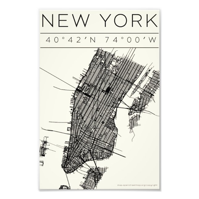 New York-kartaffisch – Minimal konst Fototryck (Framsidan)