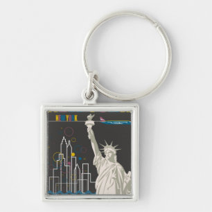 New York Keychain Fyrkantig Silverfärgad Nyckelring