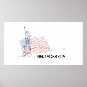 New York - Liberias staty - USA flagga Graphic Poster