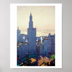 New York Ligcape, Hiroshi Yoshida, Woodcut Poster