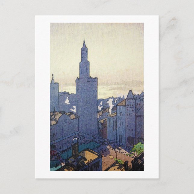 New York Ligcape, Hiroshi Yoshida, Woodcut Vykort (Framsida)