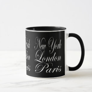 New York London Paris - Black & White Typography Mugg