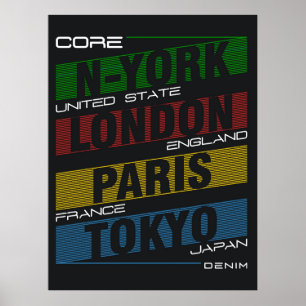 New York, London, Paris, Tokyo Poster