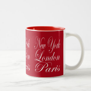 New York London Paris - Typography Slogan Två-Tonad Mugg