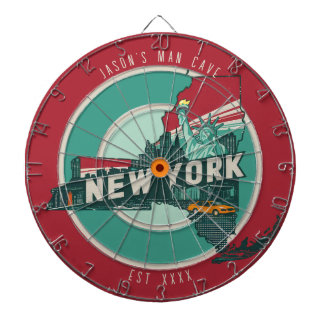 New York Man Cave Anpassat Namn Etableringsdatum Darttavla