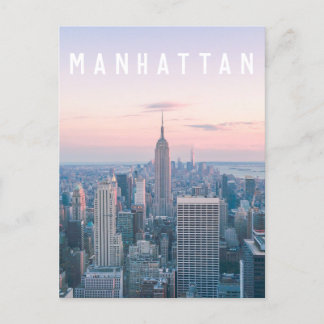 New York Manhattan Text Rosa Blue Skyline Sunset Vykort