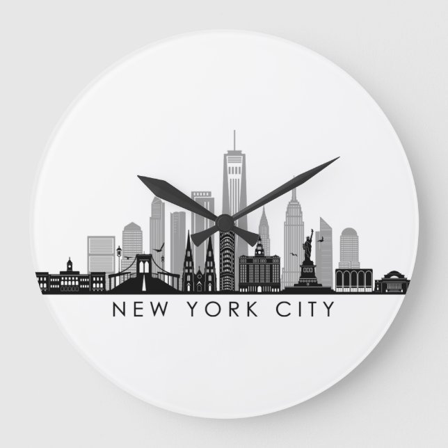 NEW YORK Manhatten USA City Skyline Silhouette Stor Klocka (Framsida)