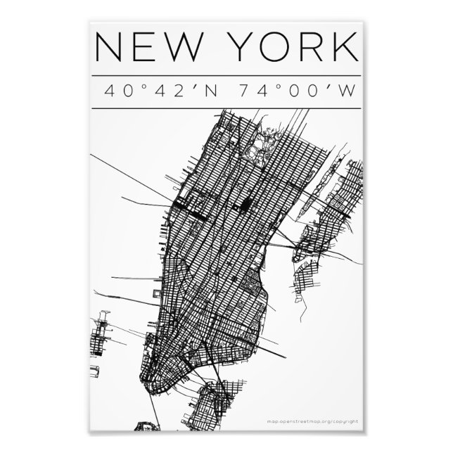 New York Map Poster Minimal Black & white city art (Framsidan)