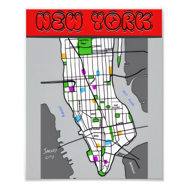 New York Minimalist Map Poster Black & White City (Framsidan)