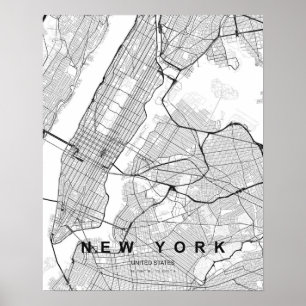 New York Minimalistisk Karta (Svart & Vitt) Poster