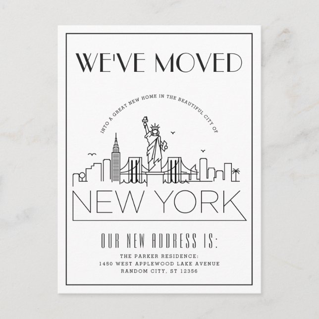 New York Modern Deco | Ny adress Meddelande Vykort (Framsida)