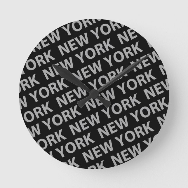 New York Mönster Grått Rund Klocka (Framsida)