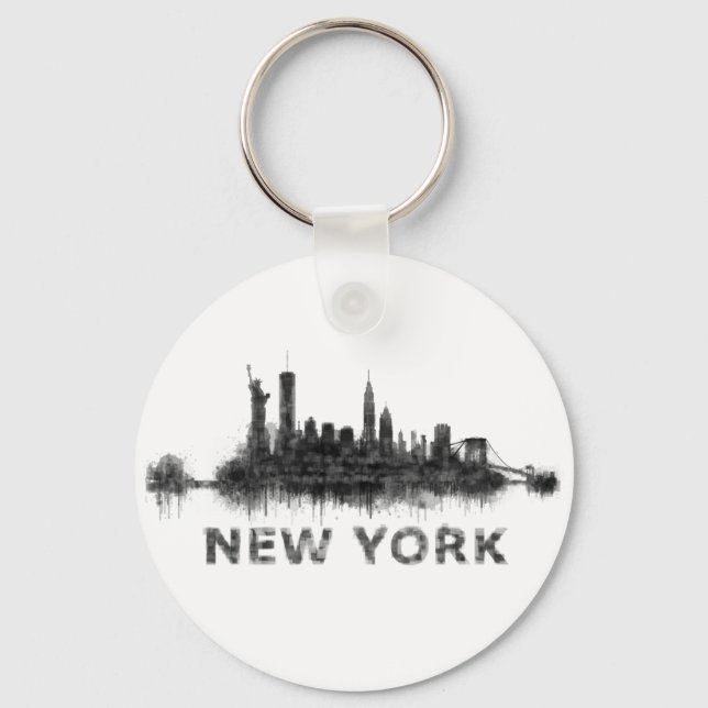 New York Mörk-White Skyline v07 Nyckelring (Framsida)