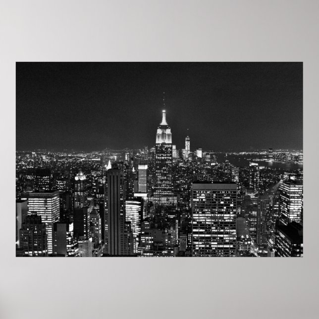 New York nattskyline i svartvitt Poster (Framsidan)