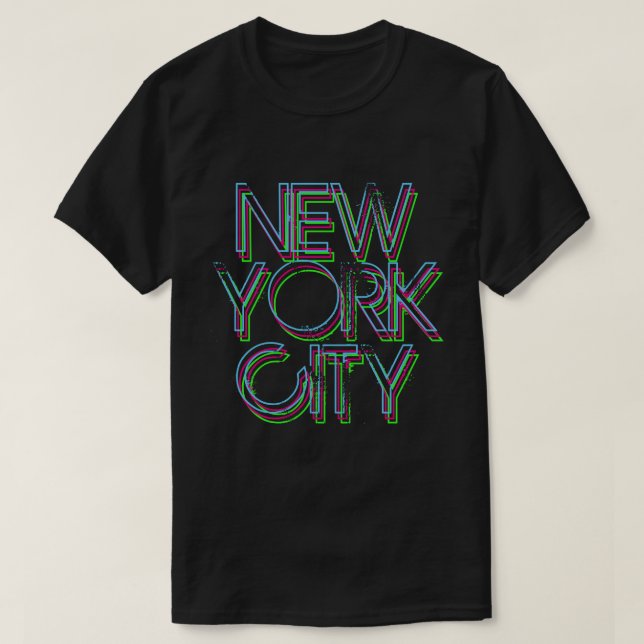 New York Neon Ljus Tee Shirt (Design framsida)