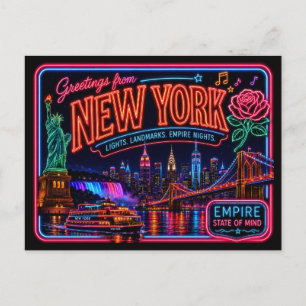 New York Neon State Retro Vintage Vykort