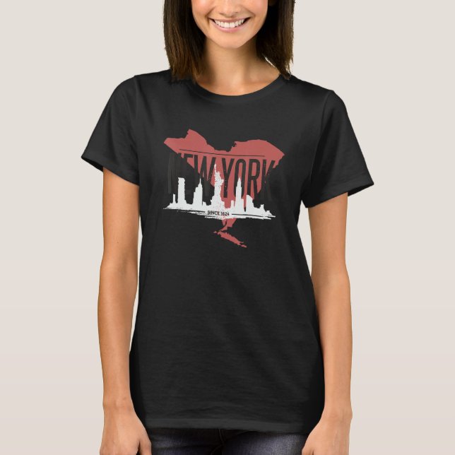 New York New York City Skyline Silhouette Outline  T Shirt (Framsida)