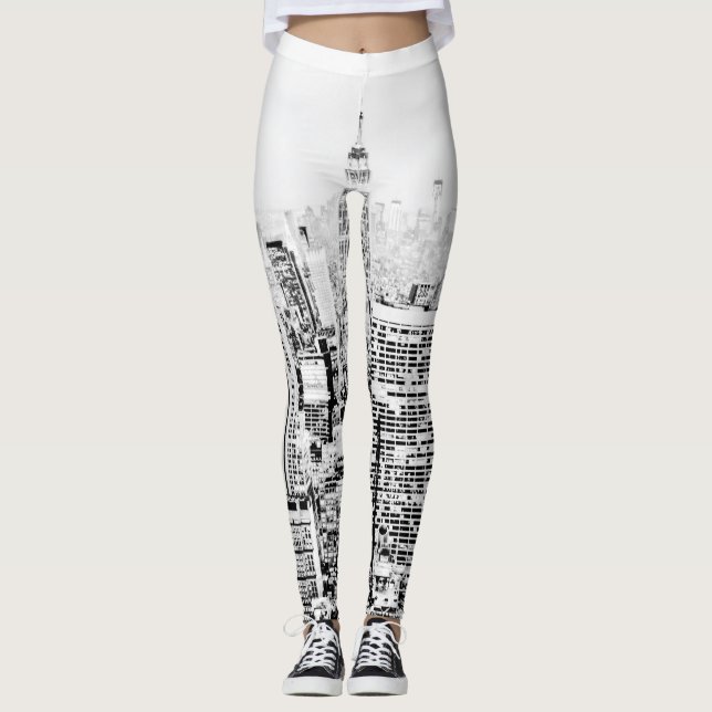 New York New York (svart- & vitpanoramat) Leggings (Framsida)