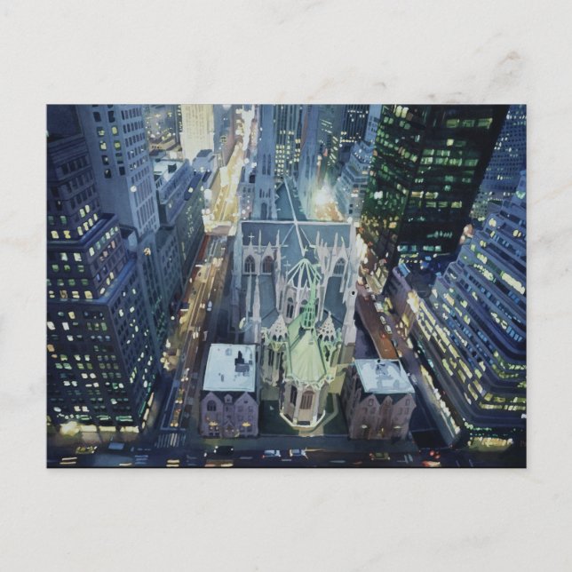 "New York Nightlight" Vattenfärgsbild Vykort (Framsida)