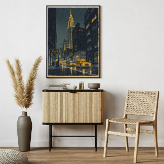 New York Noir - Urban Vintage Retro Stadsscenograf Poster