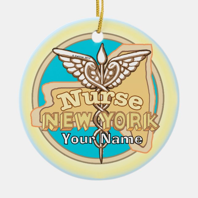 New York Nurse Caduceus  Julgransprydnad Keramik (Framsidan)