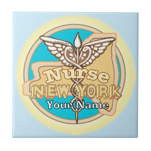New York Nurse Caduceus Tile Kakelplatta (Framsidan)