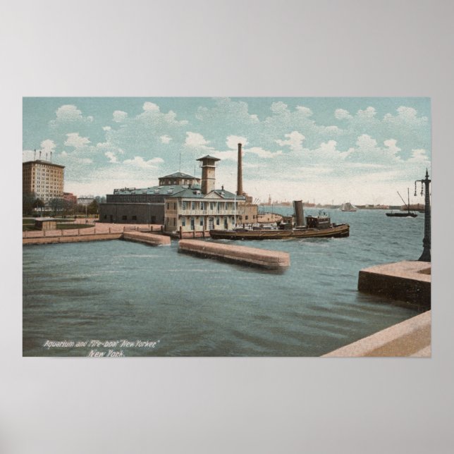 New York, NY - Aquarium och Fireboat "New Poster (Framsidan)