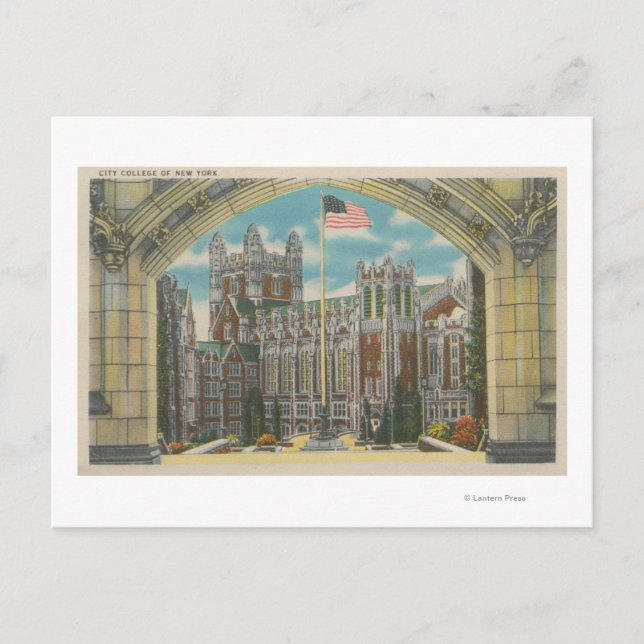 New York, NY - City College View of Flagga Vykort (Framsida)