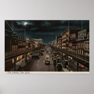 New York NY - det Bowery - nattplats Poster