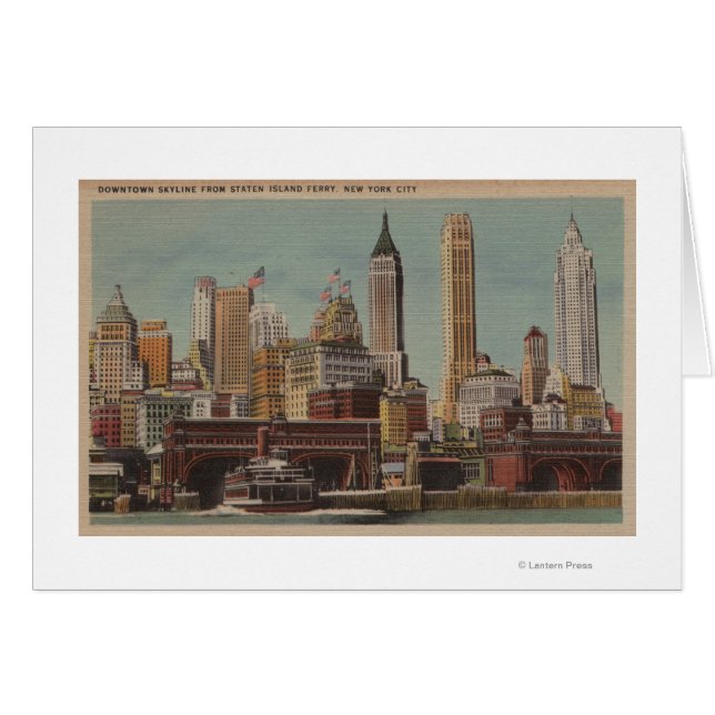 New York, NY - Downtown Skyline från Staten Hälsningskort (Framsidan Horizontal)
