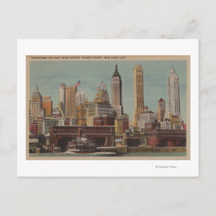 New York, NY - Downtown Skyline från Staten Vykort