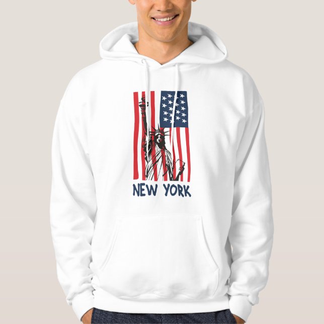 New York NY Frihetsgudinnan USA Flagga Hoodie (Framsida)