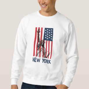 New York NY Frihetsgudinnan USA Flagga Lång Ärmad Tröja