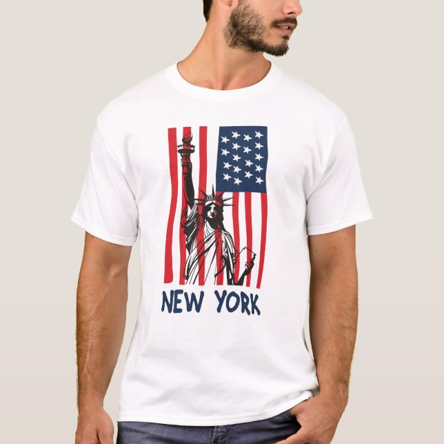 New York NY Frihetsgudinnan USA Flagga T Shirt (Framsida)