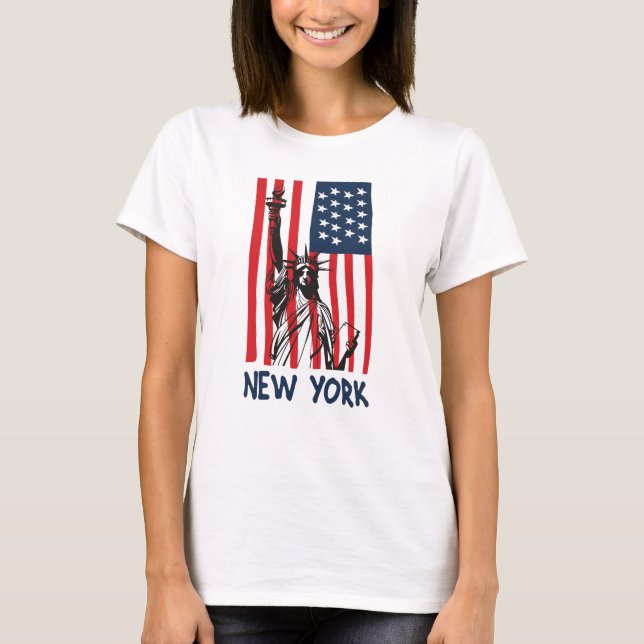 New York NY Frihetsgudinnan USA Flagga T Shirt (Framsida)