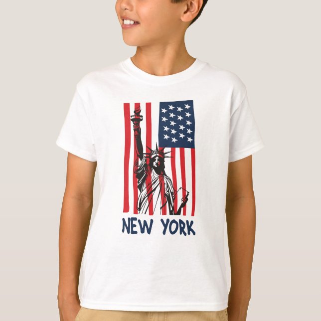 New York NY Frihetsgudinnan USA Flagga T Shirt (Framsida)