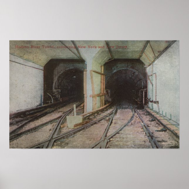 New York, NY - Hudson River Tunnel, Tunnelbanan Sy Poster (Framsidan)