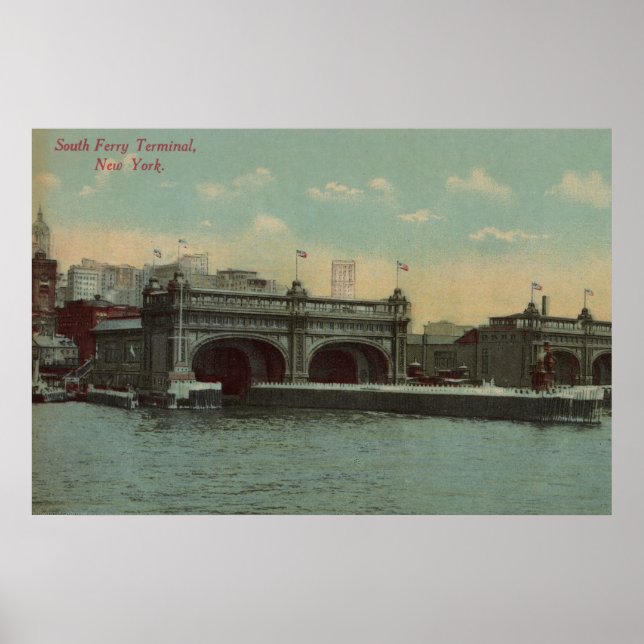 New York, NY - South Ferry Terminal Byggnad Poster (Framsidan)