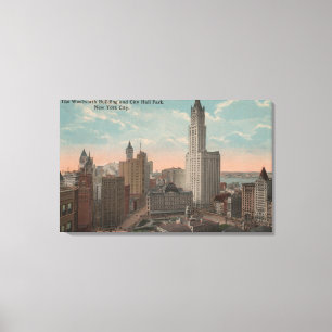 New York NY - Woolworth byggnad och stadshus Canvastryck