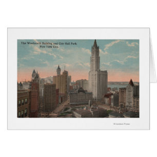 New York NY - Woolworth byggnad och stadshus Hälsningskort