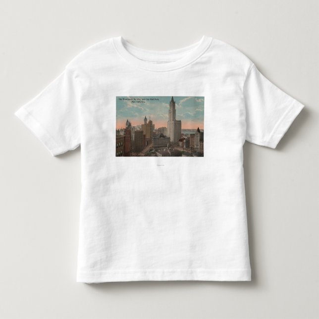New York NY - Woolworth byggnad och stadshus Tee Shirt (Framsida)