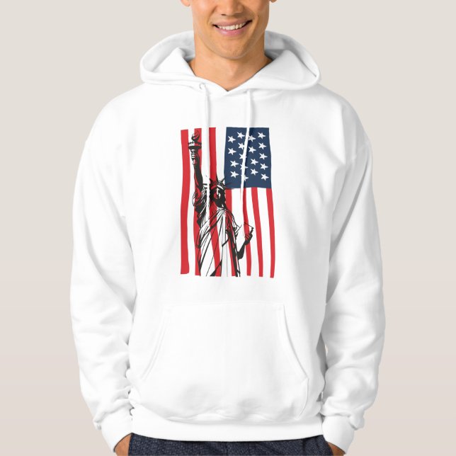 New York NYC Frihetsgudinnan USA Flagga Hoodie (Framsida)