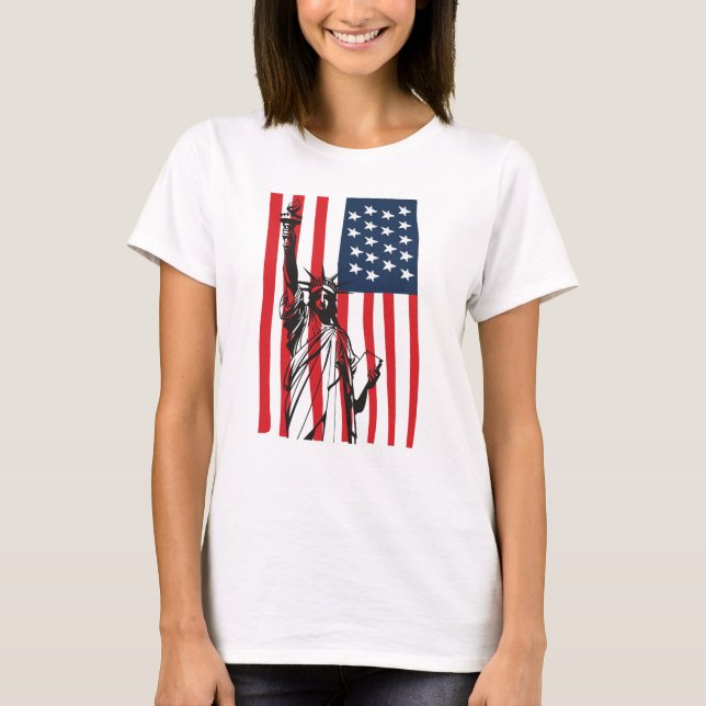 New York NYC Frihetsgudinnan USA Flagga T Shirt (Framsida)