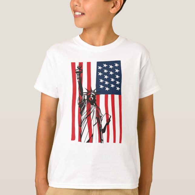 New York NYC Frihetsgudinnan USA Flagga T Shirt (Framsida)