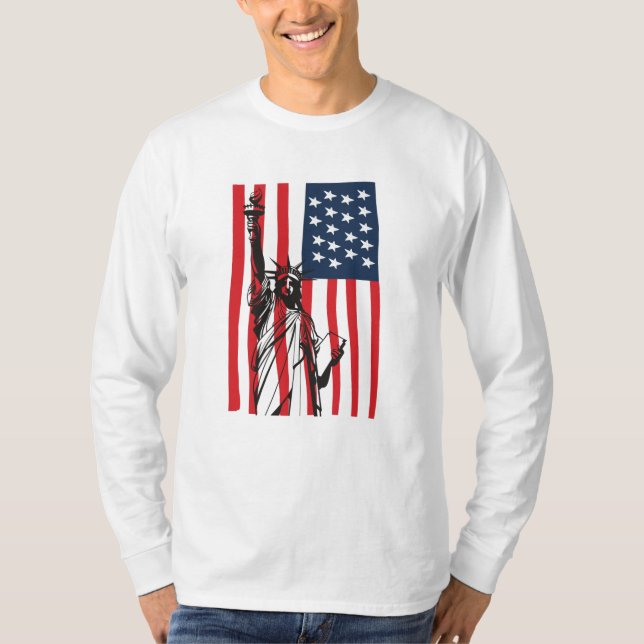 New York NYC Frihetsgudinnan USA Flagga T Shirt (Framsida)