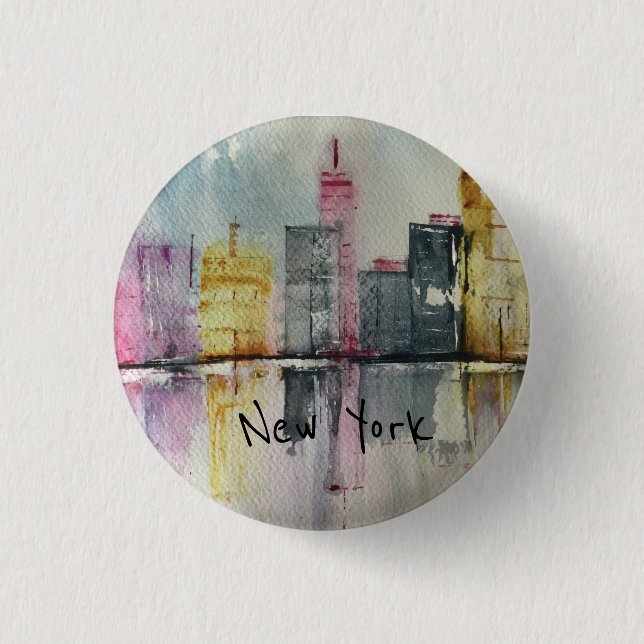 New York NYC Siluett Stadsscen original konst  Knapp (Framsida)