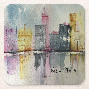 New York NYC Siluett Stadsscenariot original konst Underlägg Papper Kvadrat