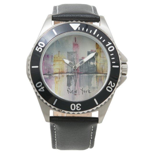 New York NYC Skyline Cityscape-originalteckning Armbandsur (Framsida)