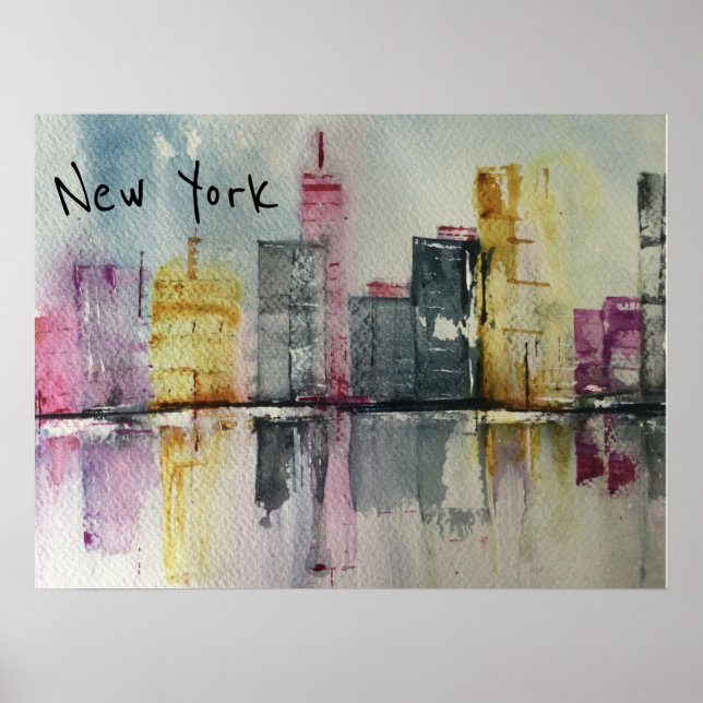 New York NYC Skyline Cityscape-originalteckning Poster (Framsidan)