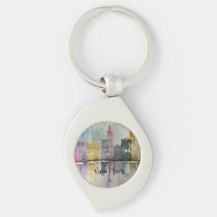 New York NYC Skyline Cityscape-originalteckning Swirl Silverfärgad Nyckelring
